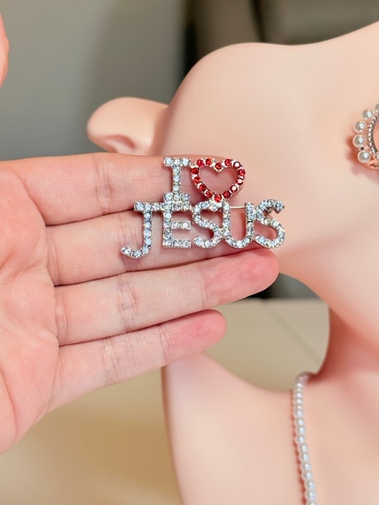 Anthropologie Jewelry - I Love Jesus Red Heart Crystal Brooch Pin